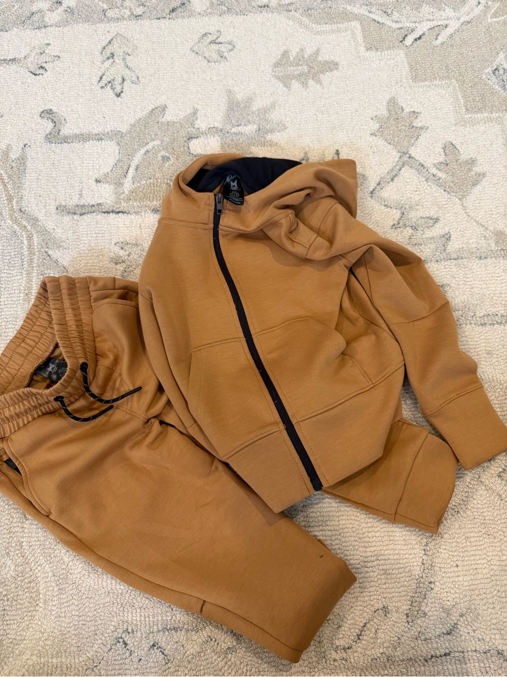 Kids Zip-Up Hoodie and Joggers Set - Brown